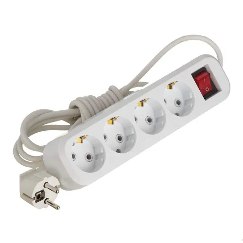 Удлинитель Stekker 4 розетки 3м ПВС 3х0 75мм 10А 2 2кВт с кнопкой белый