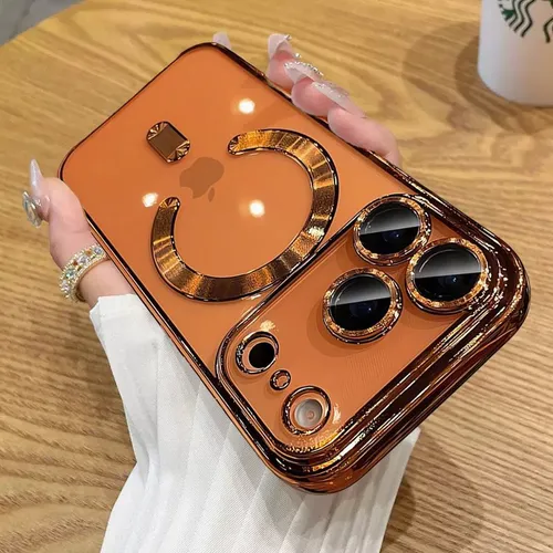 Чехол для iPhone 17 Pro max с MagSafe прозрачный оранжевый