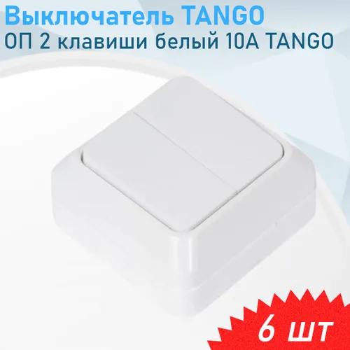 Выключатель ОП 2 клавиши белый 10А TANGO, 6 шт