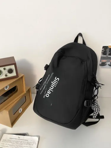 Рюкзак школьный унисекс, черный с брелком, нейлоновый, для ноутбука до 15 дюймов