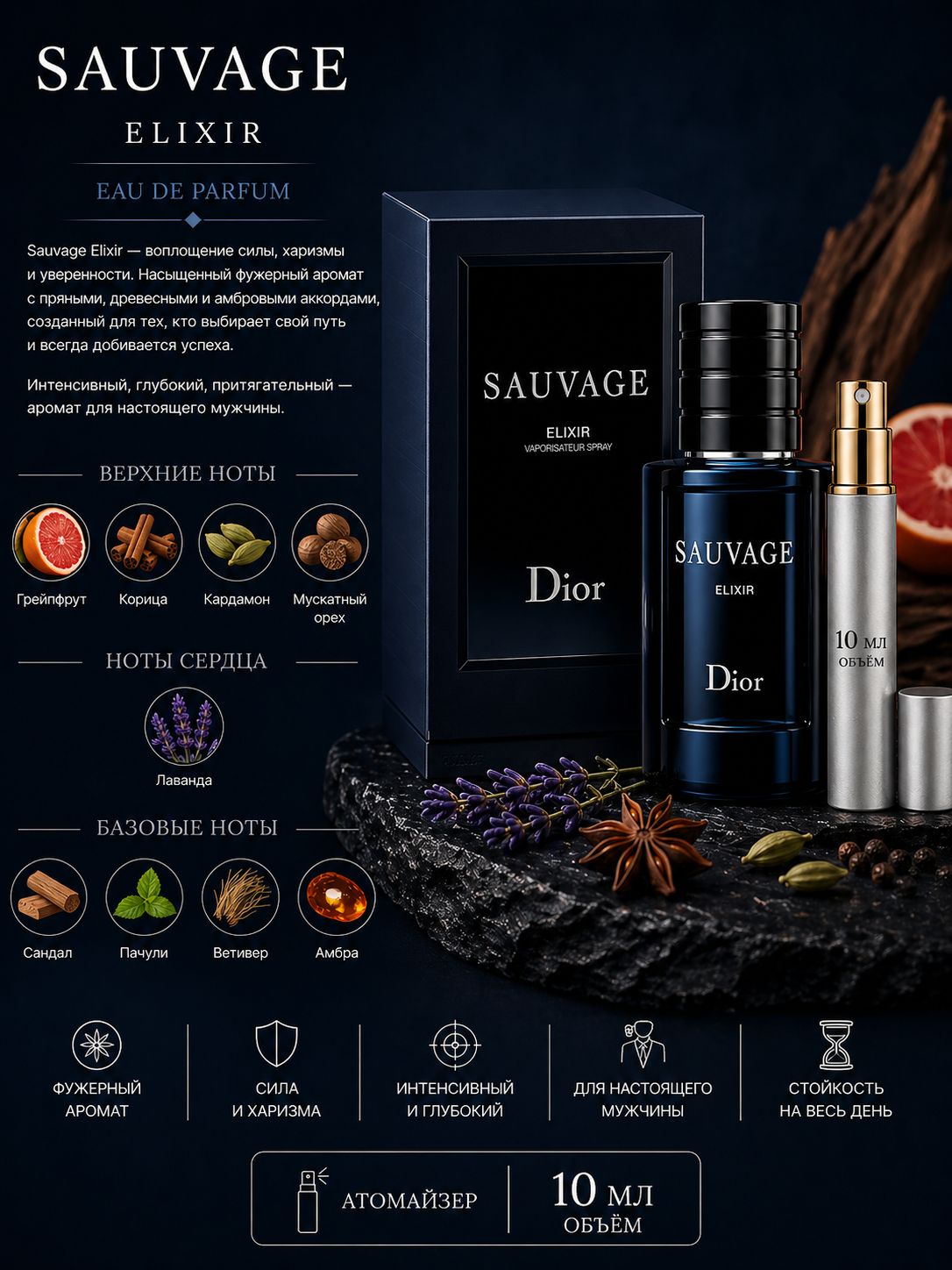 DIOR SAUVAGE ELIXIR PARFUM Мужской парфюм 10 мл Отливант купить