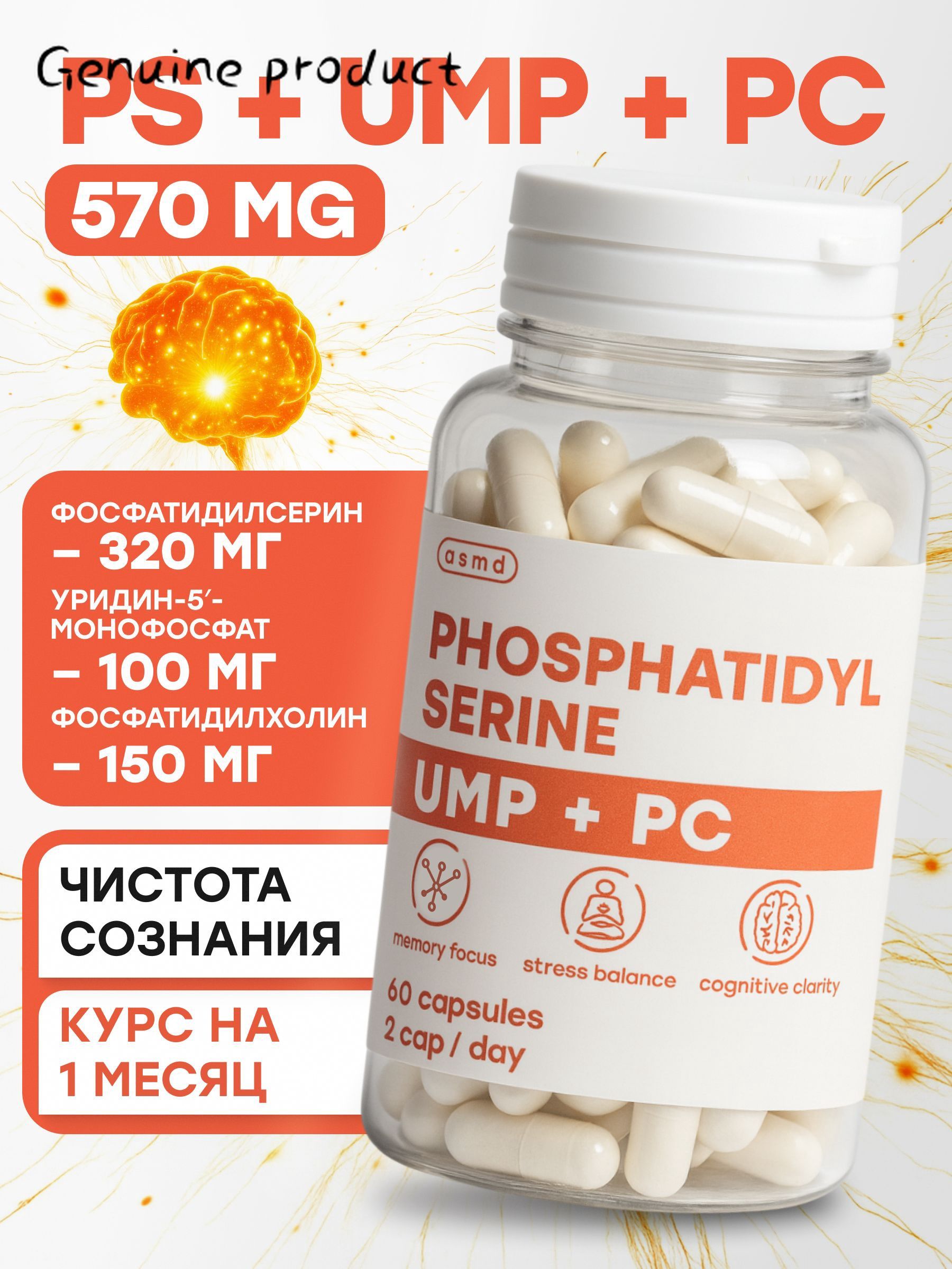 Фосфатидилсерин320мг(PS),Фосфатидилхолин(PC)150мг,комплексдлямозга,когнитивныйбустер
