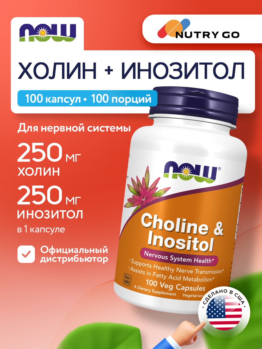 Now, Choline & Inositol 500 мг, 100 капсул