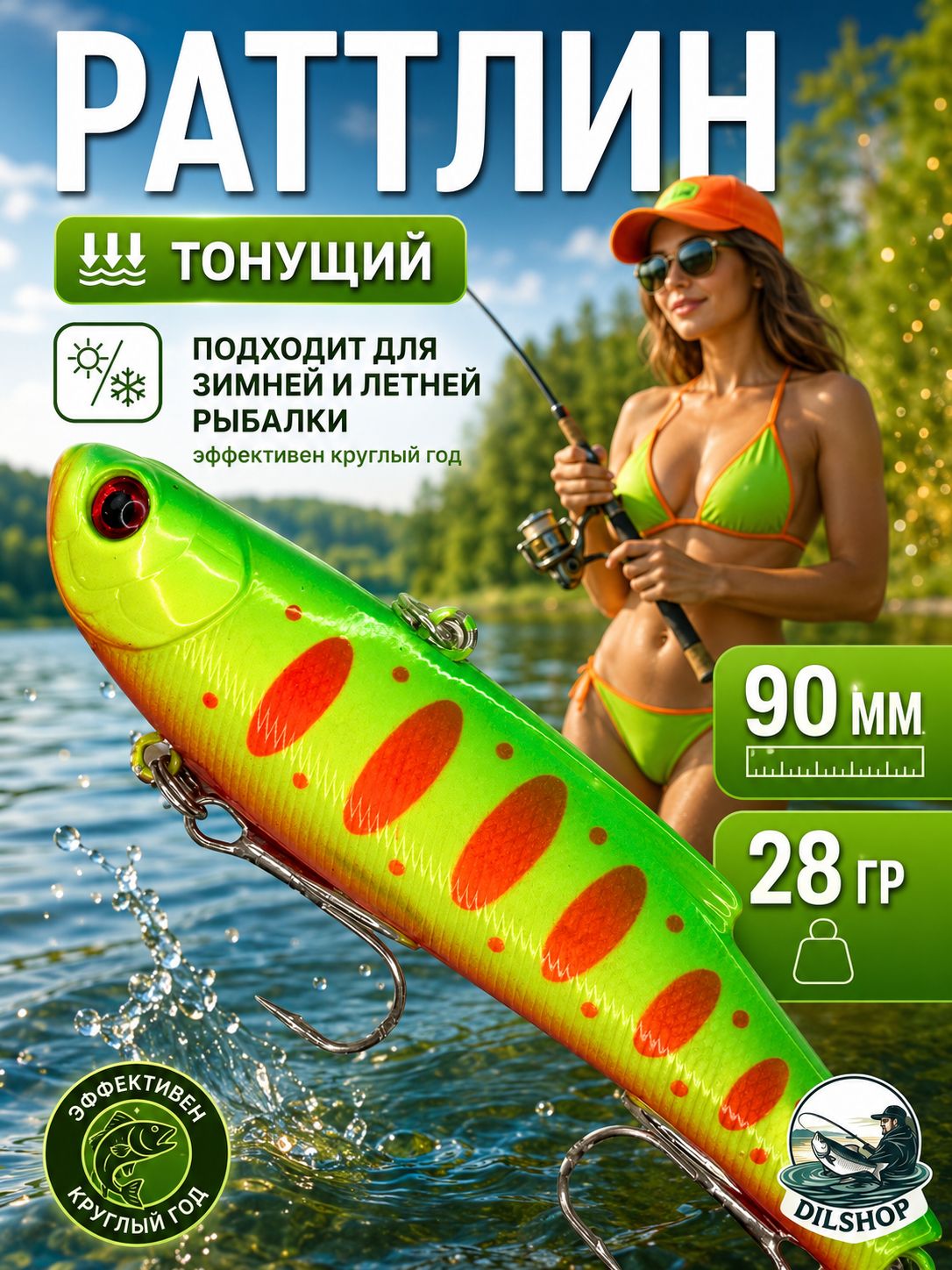 Раттлин range VIB для рыбалки на щуку, судака, жереха, форель 90мм, 28гр