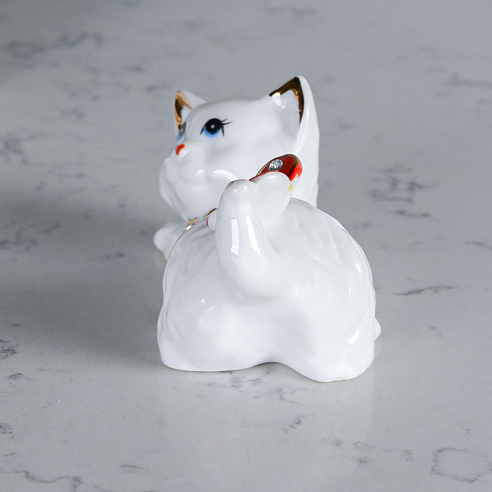Статуэтка Кот, фарфор, 11 см, цвет белый, золотой — фото 3