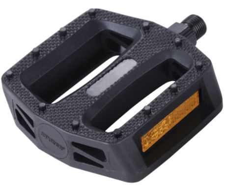 Педали велосипедные COMIRON MX-P657B, для BMX, полипропиленовые со стальными элементами, резьба 9/16 дюйма, на стальных подшипниках, 108 х 98 мм, с отражателями, черные, 2 шт.