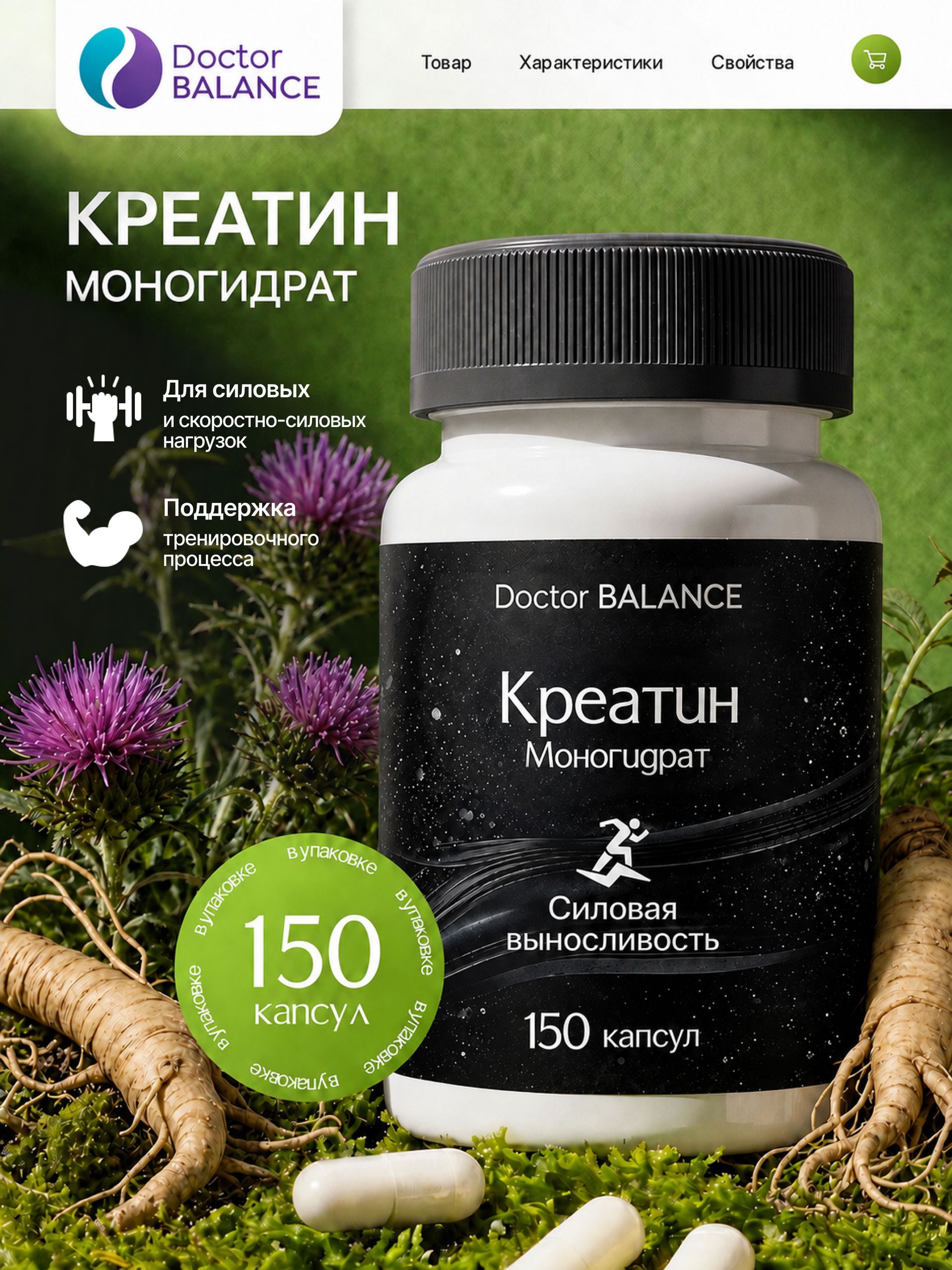 Спортивное питание с креатином моногидратом 650 мг Doctor Balance 150 капсул