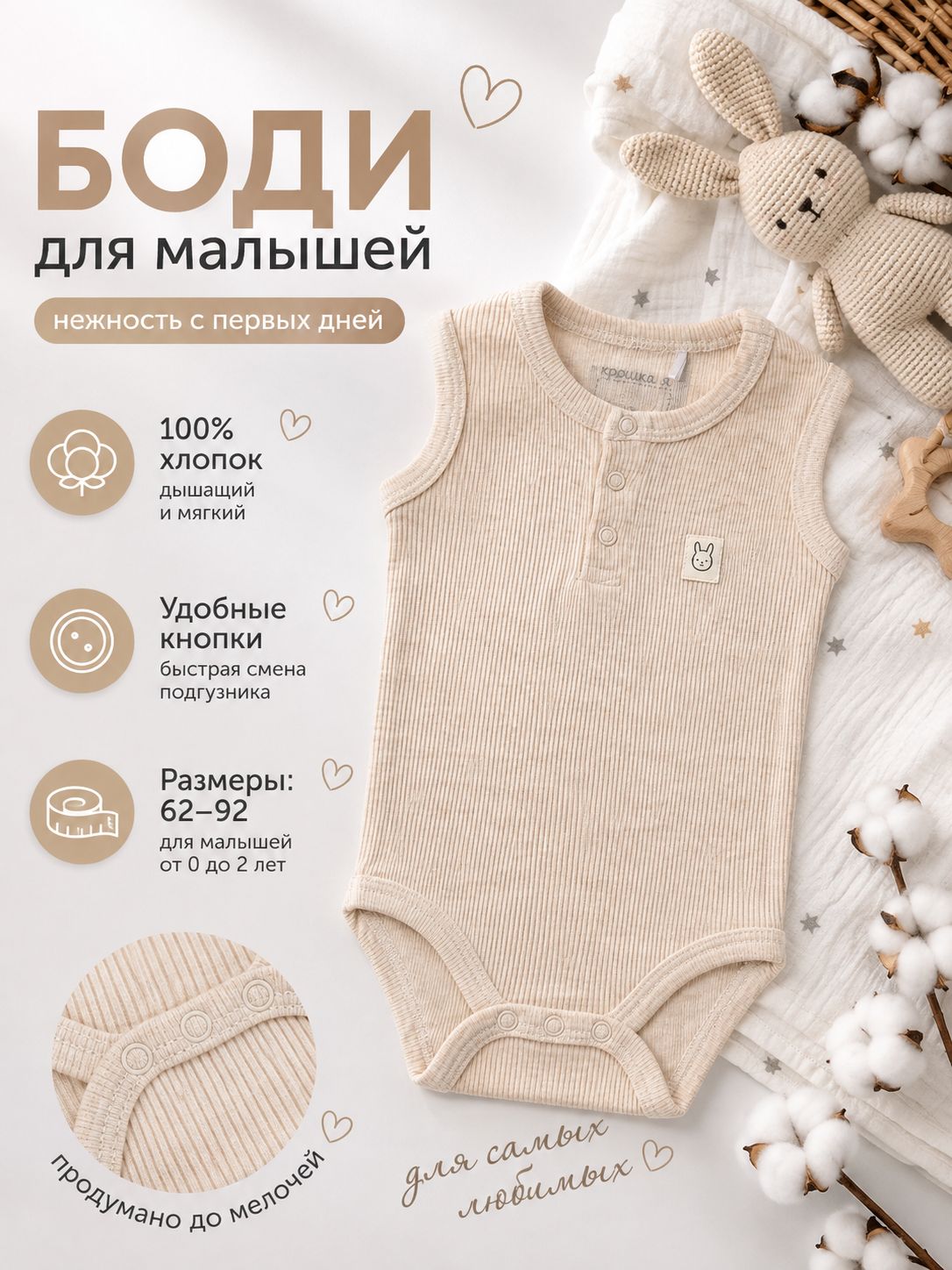 Боди для новорожденных мальчиков, девочек, 80-86, Крошка Я