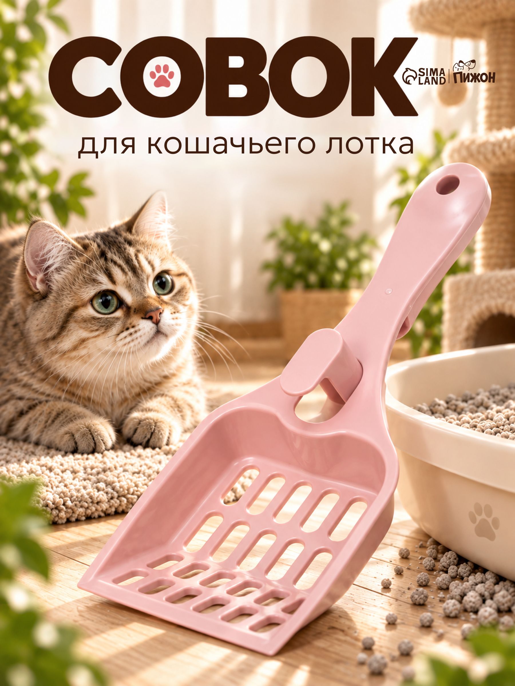 Совок для кошачьего туалета Пижон , 22.5 9.5 4 см, пластик, розовый
