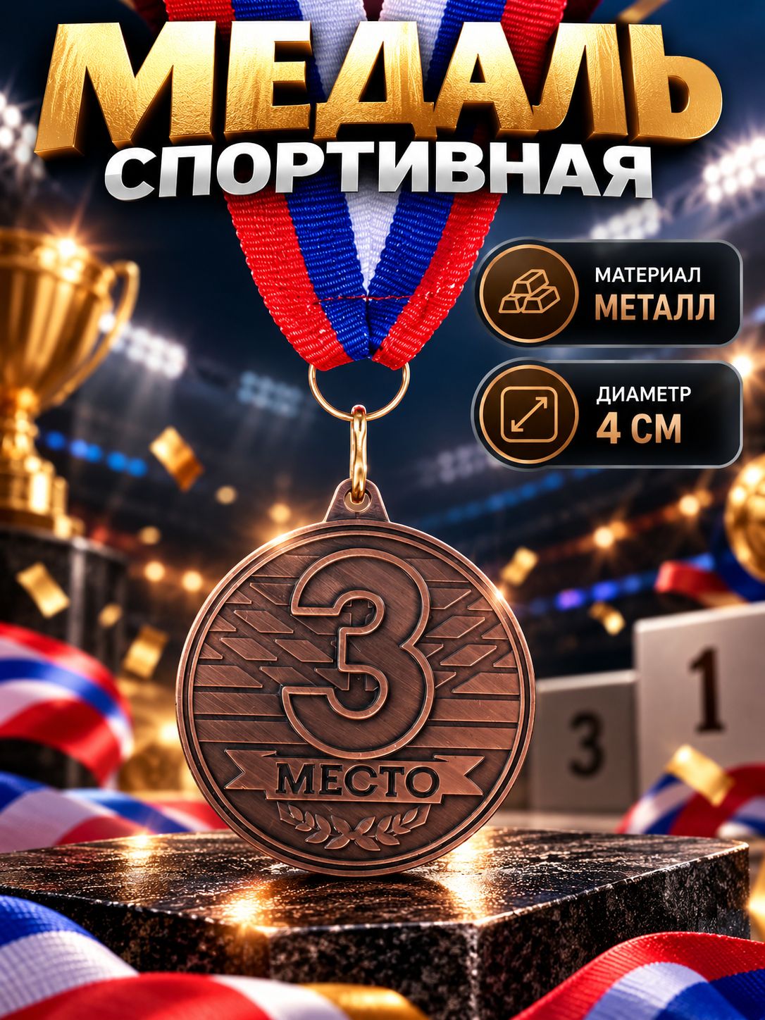 Медаль спортивная, 3 место