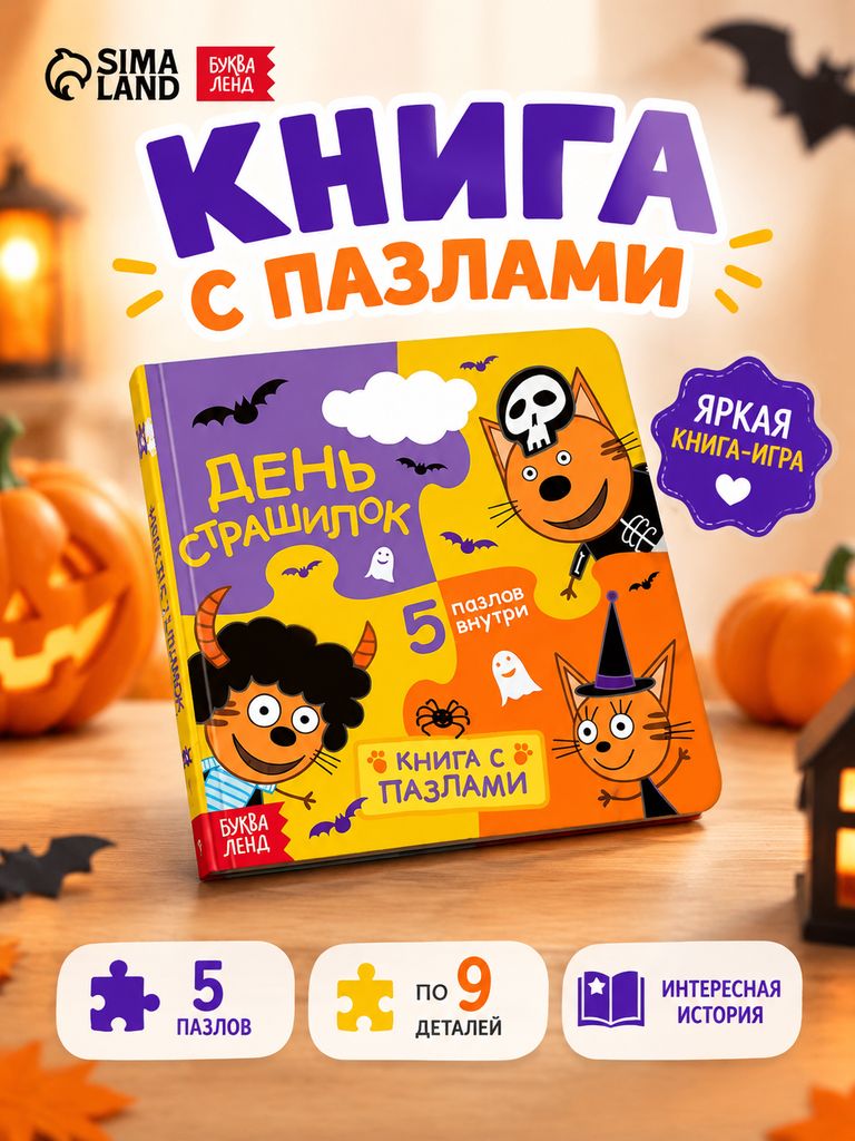 Книжки для малышей 1+, Три кота, Буква-Ленд, книга пазл, 12 страниц