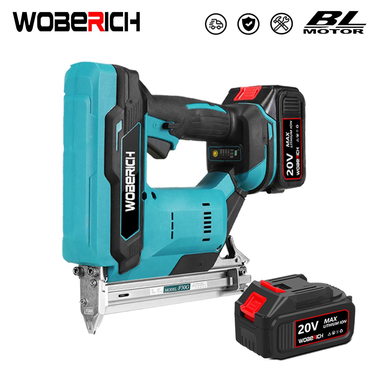 ПистолетгвоздезабивнойаккумуляторныйF30G,WOBERICH,Поставляетсяс2батареей