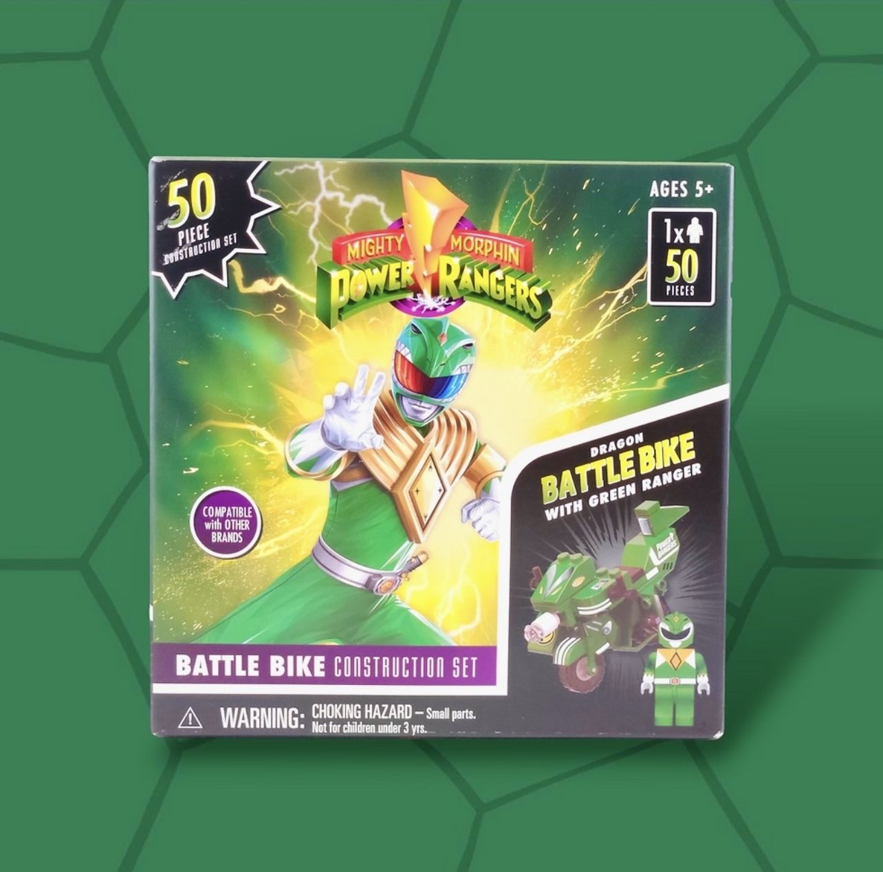 Mighty Morphin Power Rangers Конструктор зеленый Ranger с Боевым Байком (50 деталей)