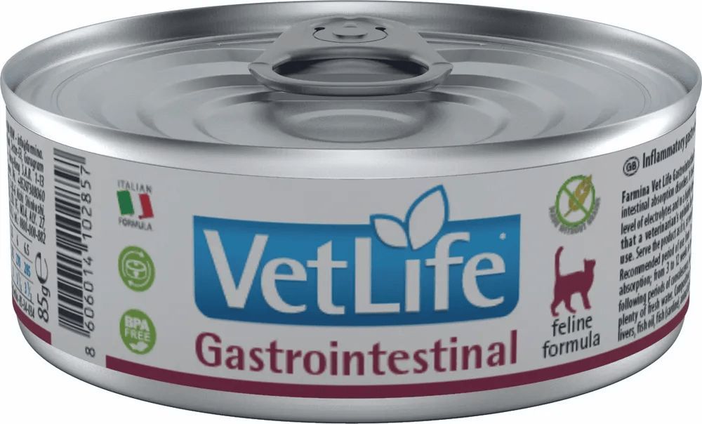 Консервы/влажныйкормFarminaVetLifeNaturalDietCatGastrointestinal/ДиетаПаштетдлякошекпризаболеванияхпищеварительноготракта,(85гр*12шт)