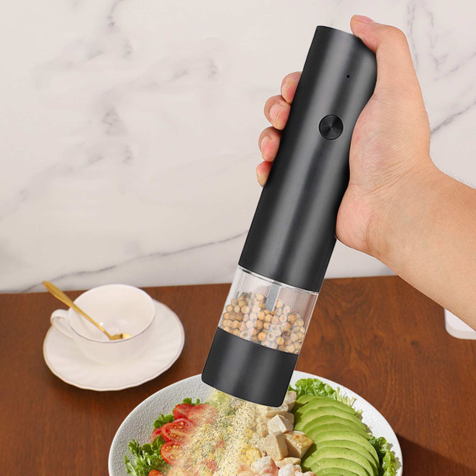 ЭлектрическаямельницадляперцасUSBзарядкой,черная,кнопочная