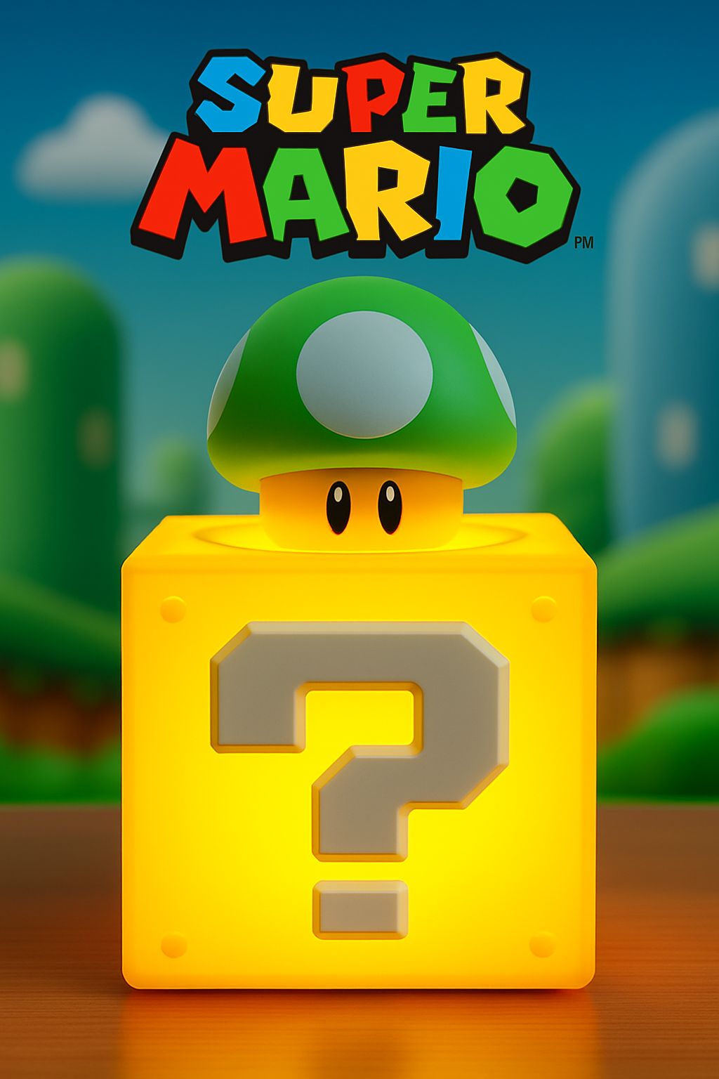 Супер Марио / Super Mario Ночник-грибок 1-Up со звуками (зелёный)