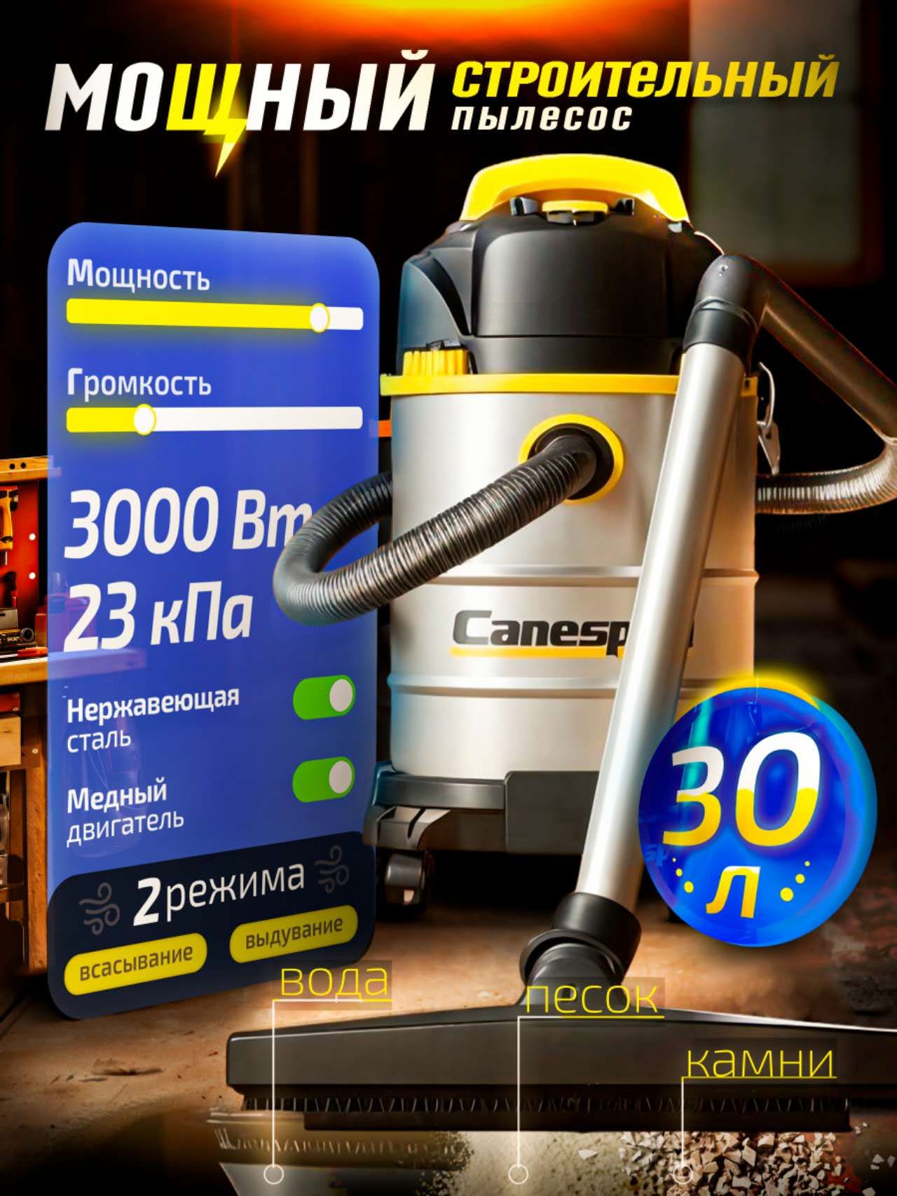 CANESPUKСтроительныйпылесос25л,2000Вт