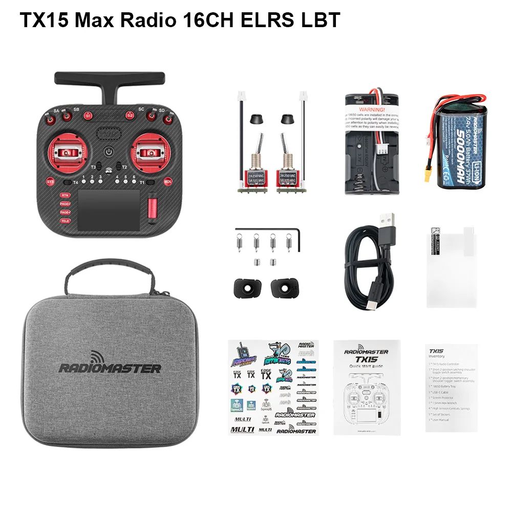 Radiomaster TX15 Max ELRS Red + 2S 5000mAh battery