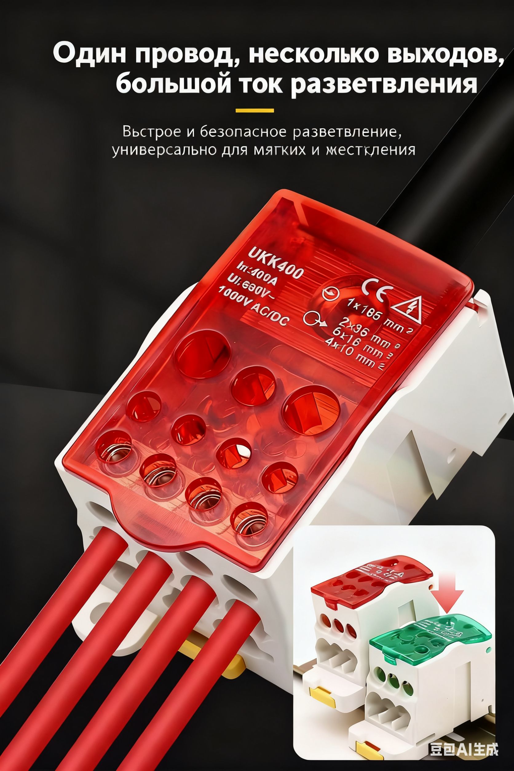 UKK80AсиловаяраспределительнаякоробкараспределительныйклеммныйблокразъемDIN-рейкакрасный