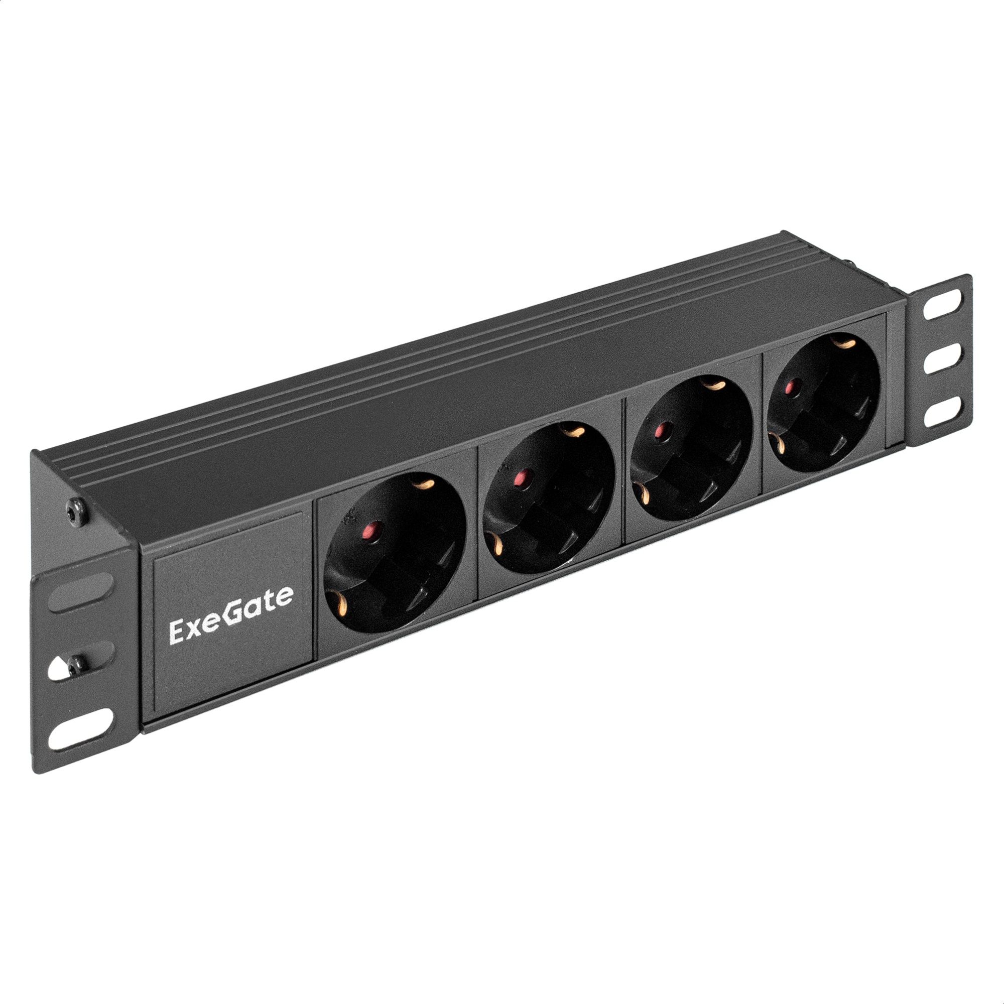 Блокрозеток10"сразъемомC14ExeGateServerProPDU-10H401Al-4S-C14(10",1U,Алюминий,4Schuko,C14,(ШхВхГ):274х45х45мм,черный,RTL)