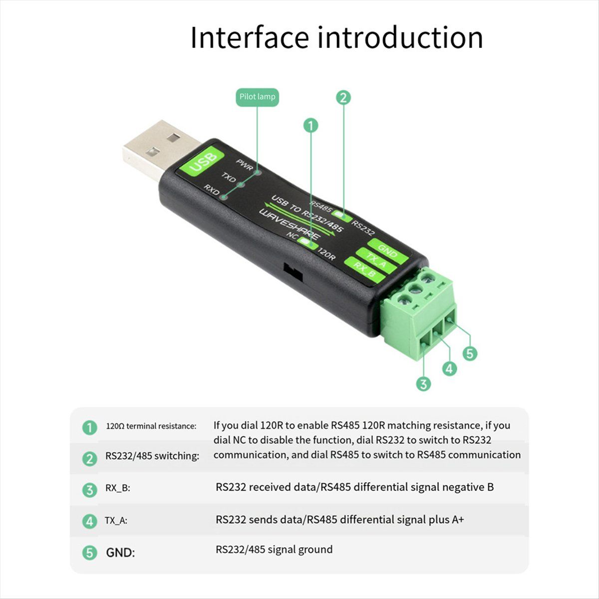 КонвертерUSB-RS232/485дляпоследовательнойсвязиWaveshareFT232RNL