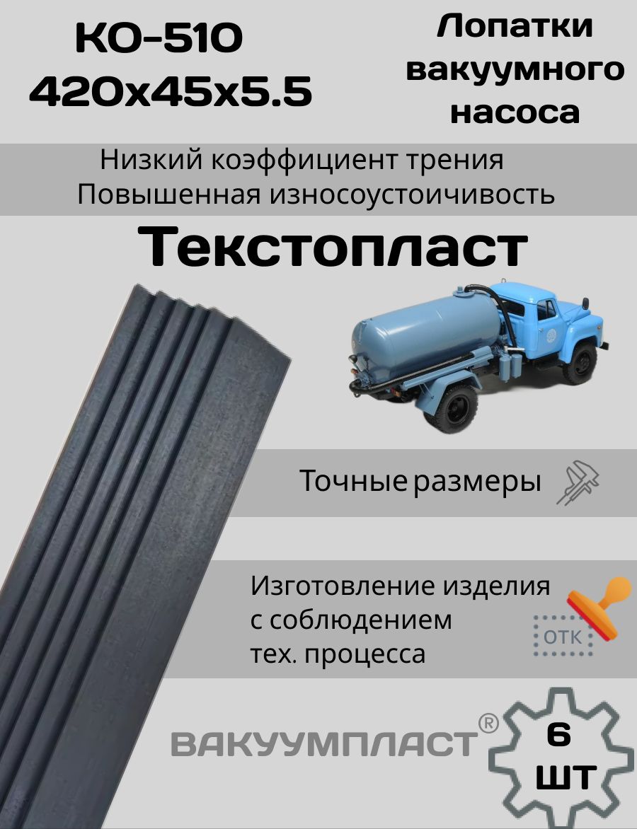 Лопатки для насоса вакуумного КО-510 ( КО-520, КО-523) (текстолит) комплект 6 шт.