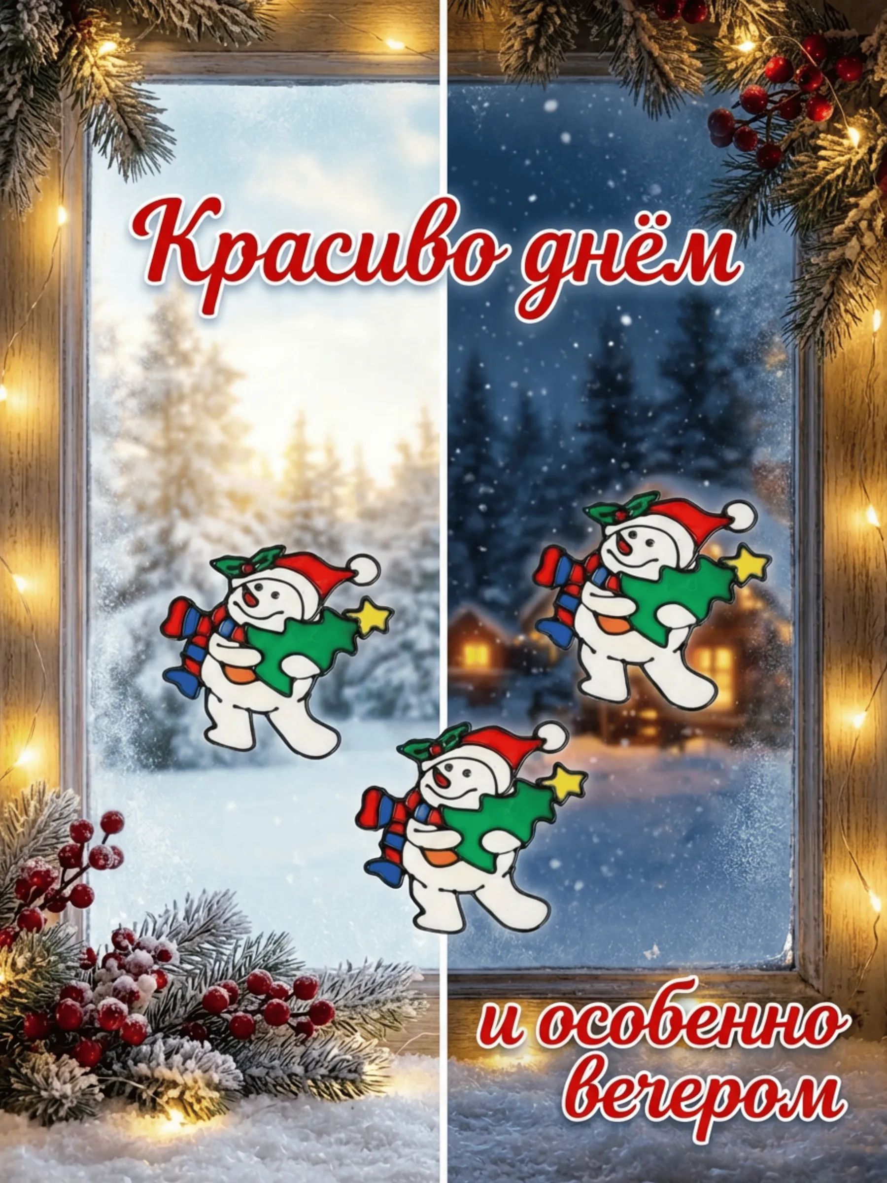 Новогодние наклейки Снеговик в уп/3 штук 20*20CM Китай