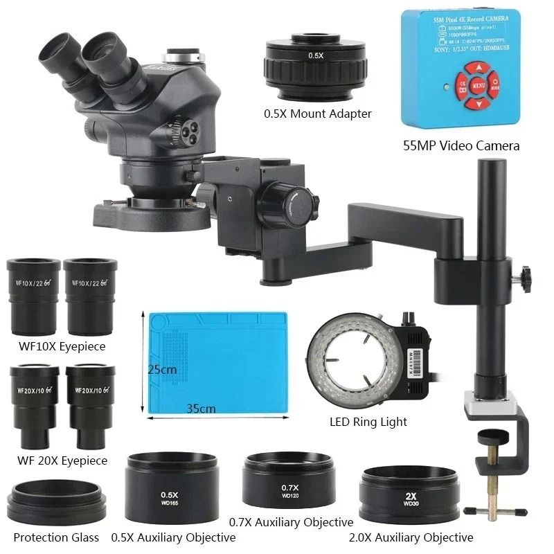 МикроскопTrinocular3.5X-200Xс55MPкамерой4K2KHDMIUSBцифроваявидеокамеразажимнаяскладнаябаза