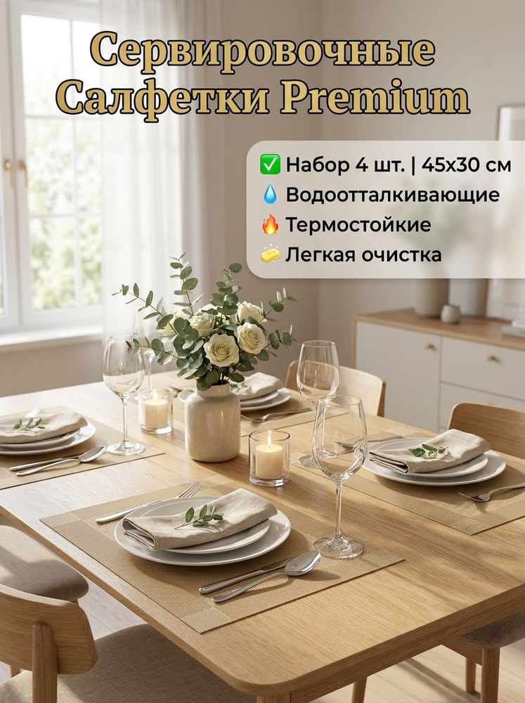 Салфетки на стол сервировочные , плейсматы (Набор 4 шт., Размер 45X30 см) - Водоотталкивающие, Легко #1