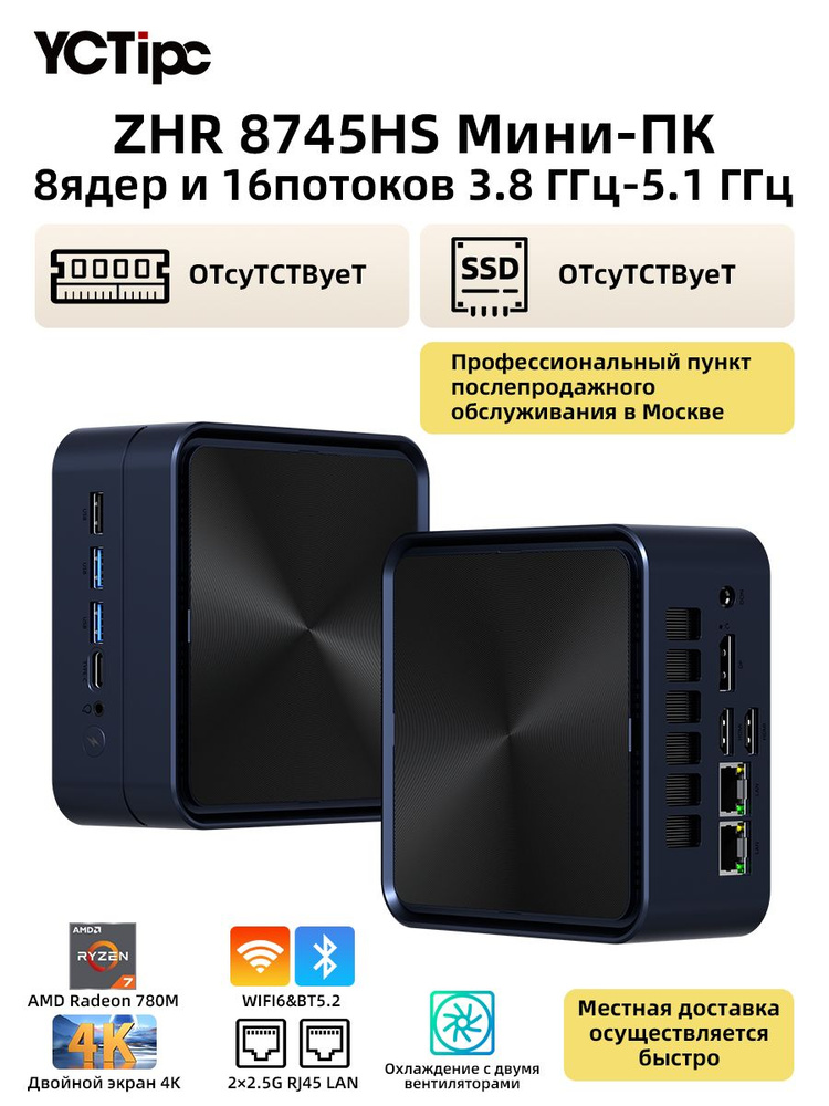 YCTipc Мини-ПК ZHR (AMD Ryzen 7 8745HS, RAM Отсутствует, AMD Radeon 780M, Без ОС), ZHR, темно-синий #1