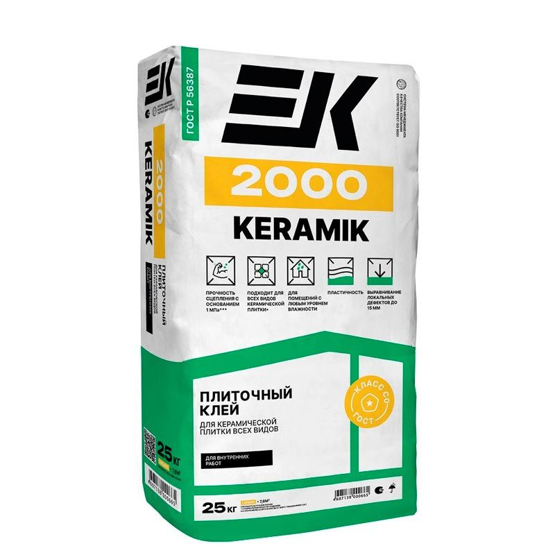 Клей для плитки EK Плиточный клей 2000 Keramik C0 25 кг, Высокая ...