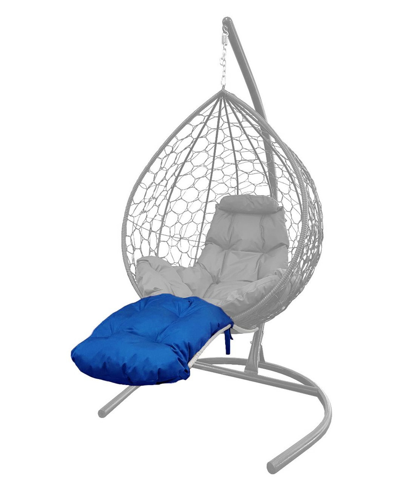 Подставка для ног на кресло подвесное, с ротангом белое, синяя подушка  #1