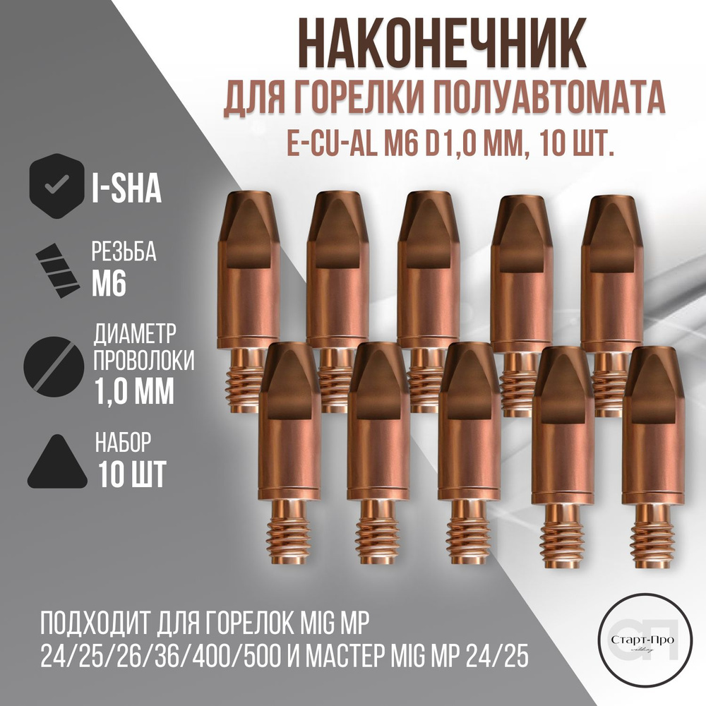 I-SHA/Наконечник для горелки полуавтомата E-CU-AL М6 d1,0 мм LED9910-10 ...