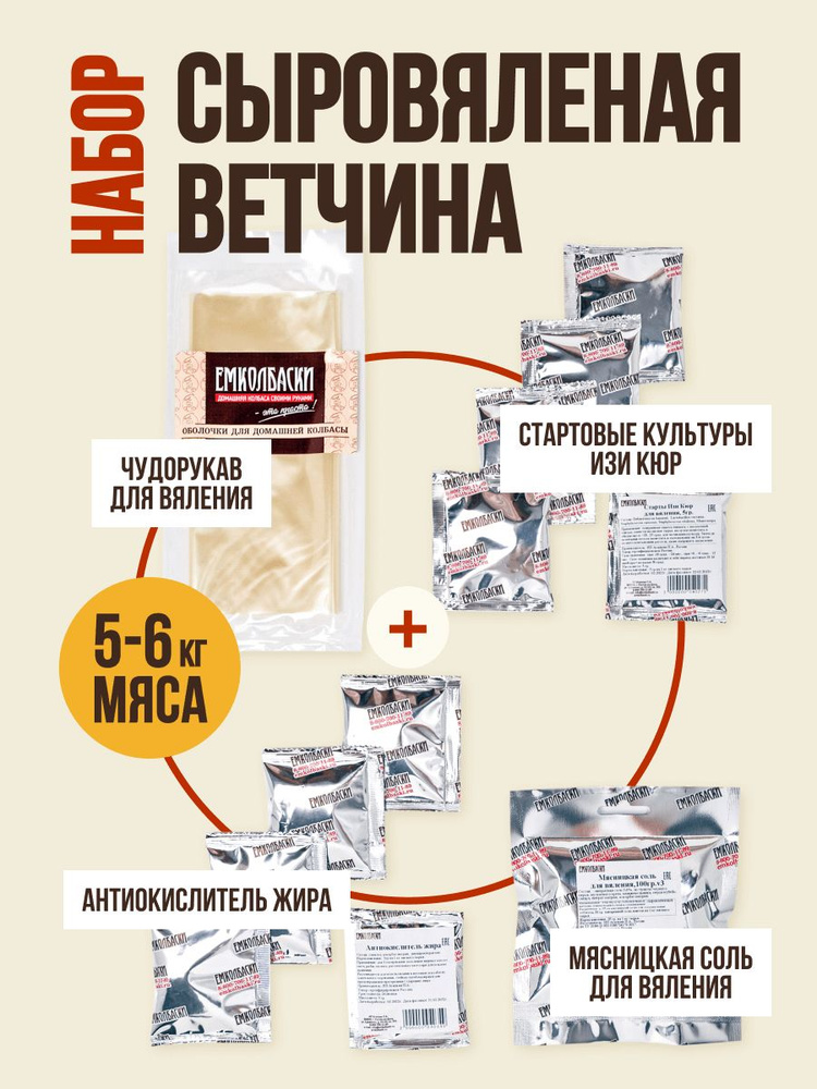 Набор для ВЯЛЕНИЯ МЯСА (на 5-6 кг), вяление 2-6 мес. ЕМКОЛБАСКИ #1