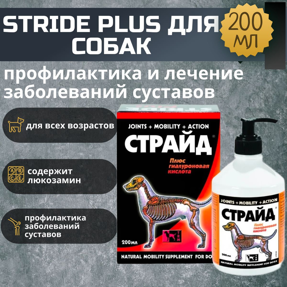 Stride Plus страйд плюс для любых собак, профилактика и лечение заболеваний  суставов 200мл - купить с доставкой по выгодным ценам в интернет-магазине  OZON (274564410)