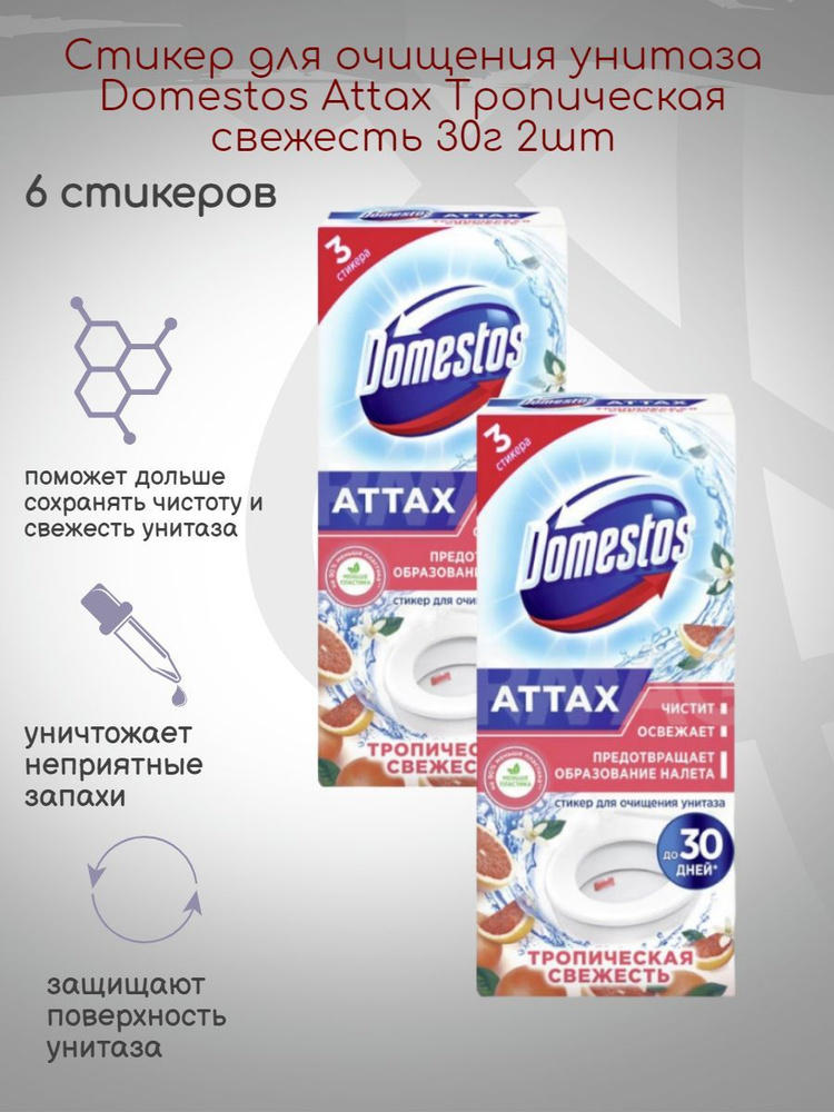 Стикер для очищения унитаза Domestos тропическая свежесть 2x30г  #1