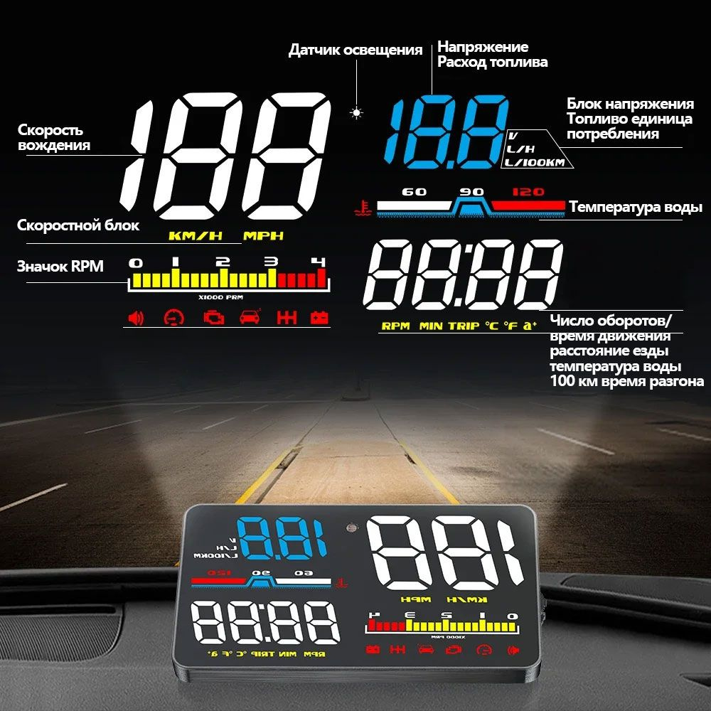 HUD / проекция скорости на лобовое стекло автомобиля / дисплей OBDII ...