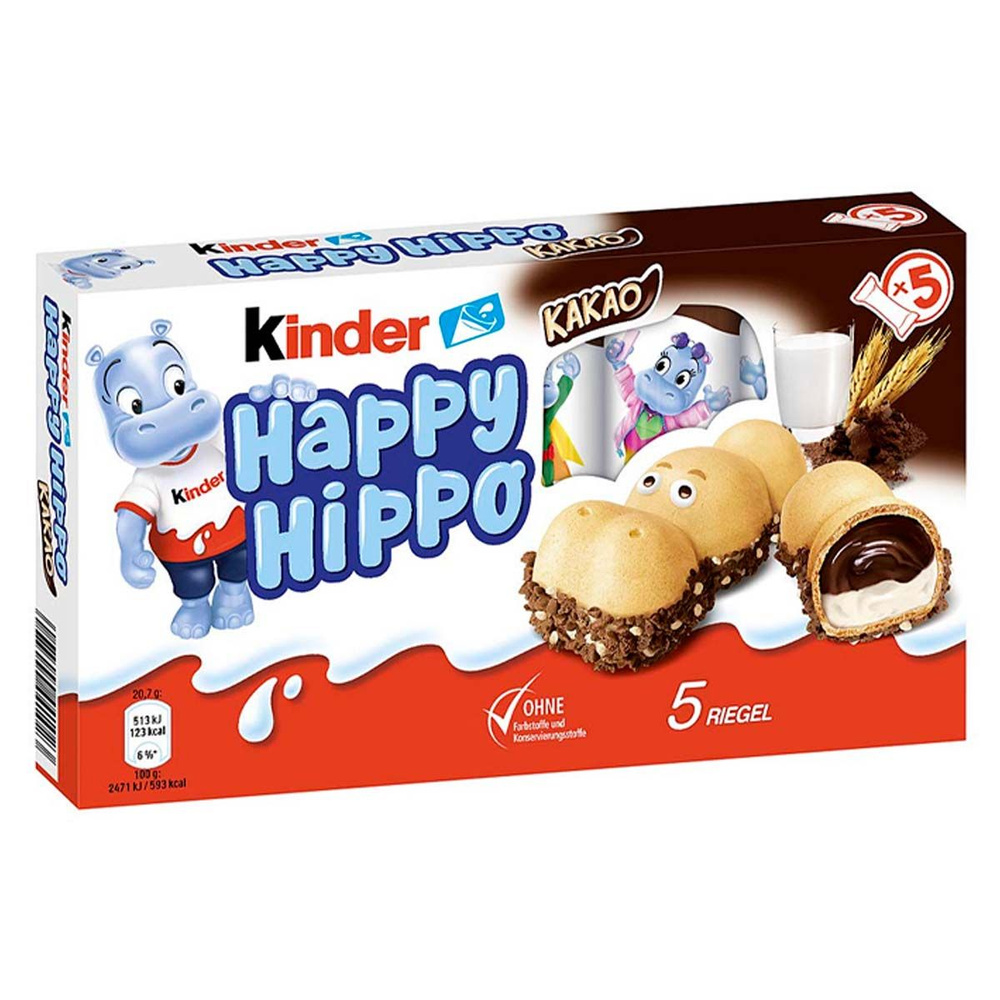 Шоколадно-молочное печенье Kinder Happy Hippo Cacao со вкусом какао (Германия), 104 г  #1