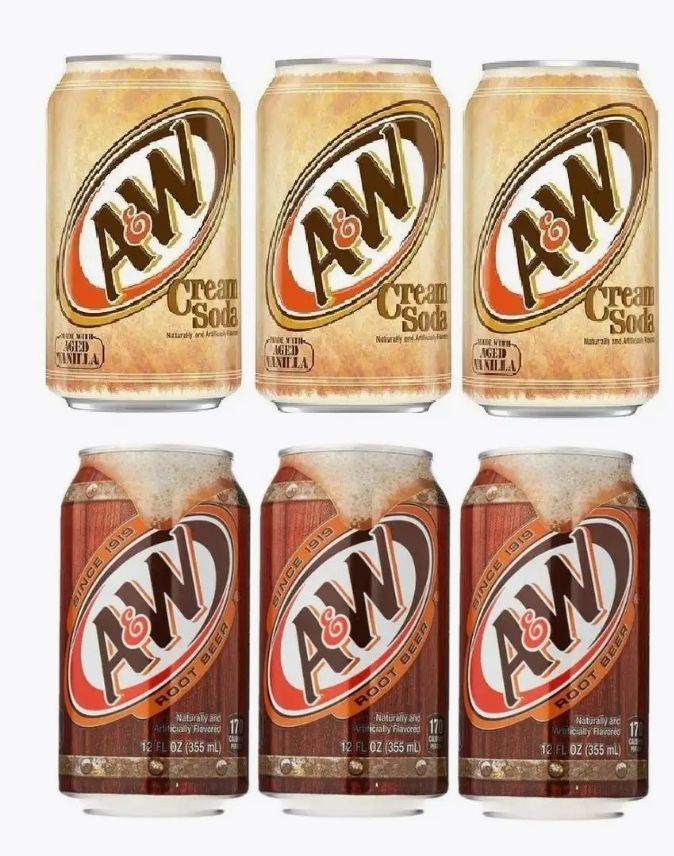 Безалкогольный газированный напиток A&W, Root Beer и Cream Soda, ( 6 банок по 0.35 л) USA  #1