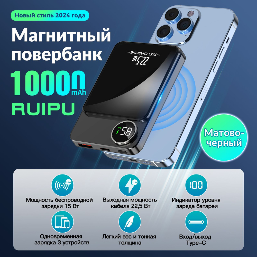 Внешний аккумулятор (Power Bank) RUIPU W009_USB_USB Type-C - купить по  выгодным ценам в интернет-магазине OZON (1333862660)