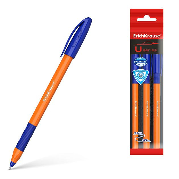 Набор из 3 ручек шариковых ErichKrause U-109 Stick&Grip Orange 1.0, Ultra Glide Technology, цвет чернил #1