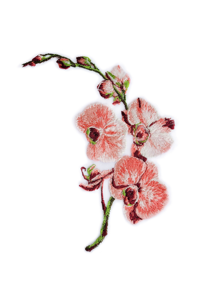 Вышитая пришивная нашивка "Орхидея" розовая #1