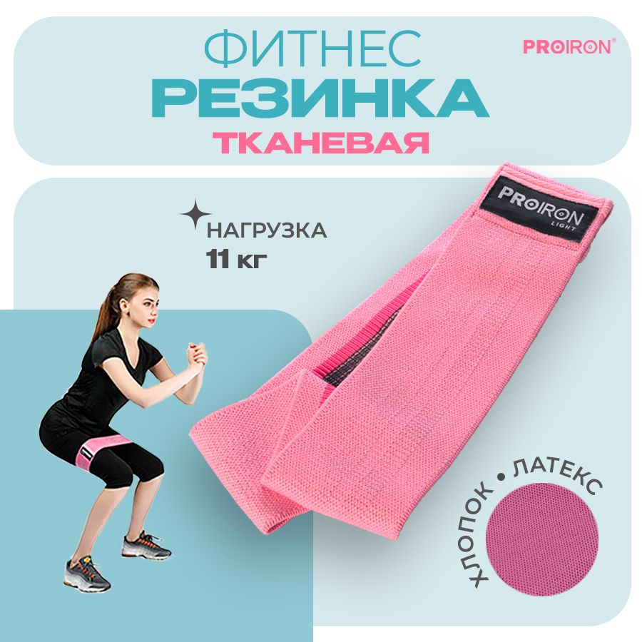 Резинка для фитнеса, PROIRON, ленточная, тканевая, 76х8 см, 7-11 кг, розовая  #1