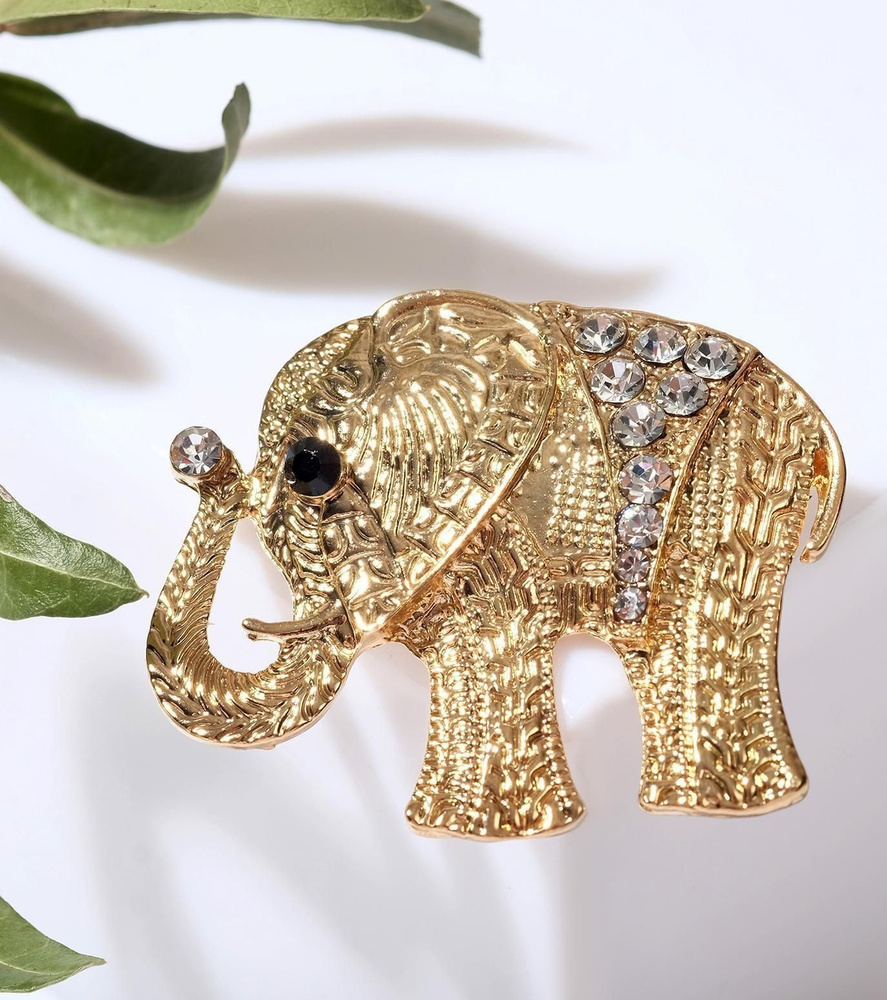 Брошь Слон индийский, цвет белый в золоте #1