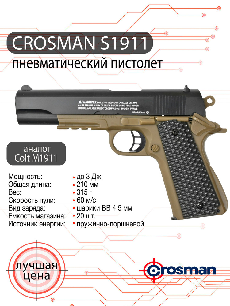 Пистолет пневматический Crosman S1911 калибр 4,5 мм #1