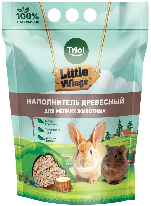 Наполнитель Triol Little Village для мелких животных, древесный, 3 л, 1.8 кг  #1