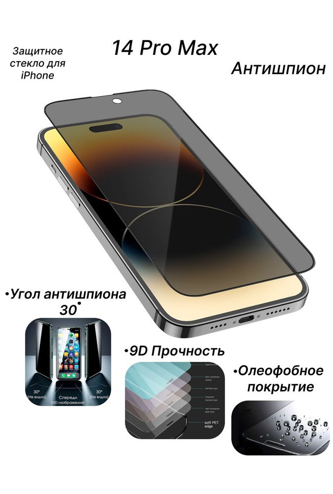 Защитное стекло HOCO для Айфона 14 Про Макс Антишпион/ Safety Glass Hoco for iPhone 14 Pro Max Antispyware #1