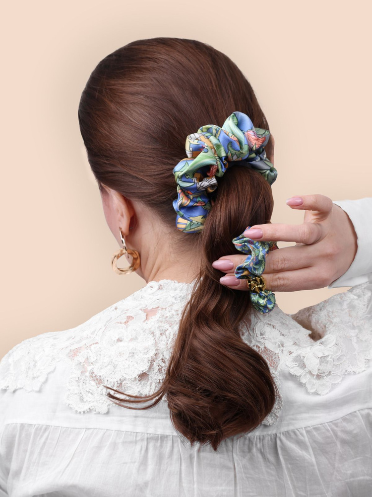 Комплект шелковых резинок для волос "Рассвет" в васильково-синем цвете от Mollen  #1