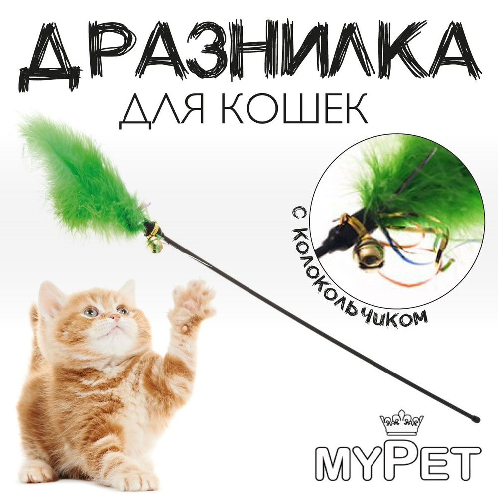 Игрушка дразнилка-удочка для кошек myPet, с пером и колокольчиком, VG-102GR  - купить с доставкой по выгодным ценам в интернет-магазине OZON (224758326)