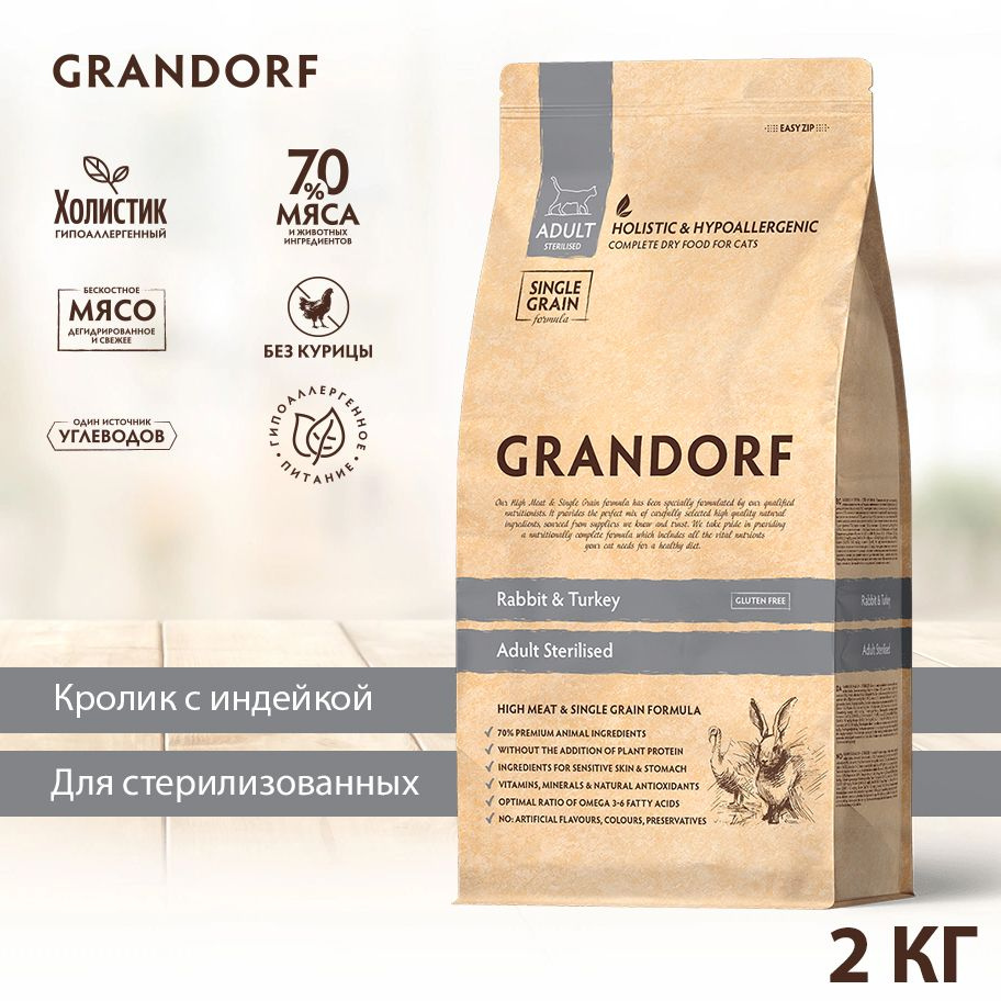Сухой корм Grandorf Cat Sterilised кролик с индейкой для ...